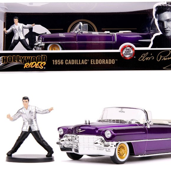 1956 Cadillac Eldorado Convertible Purple with Elvis Presley Diecast Figurine - Picture 1 of 1
